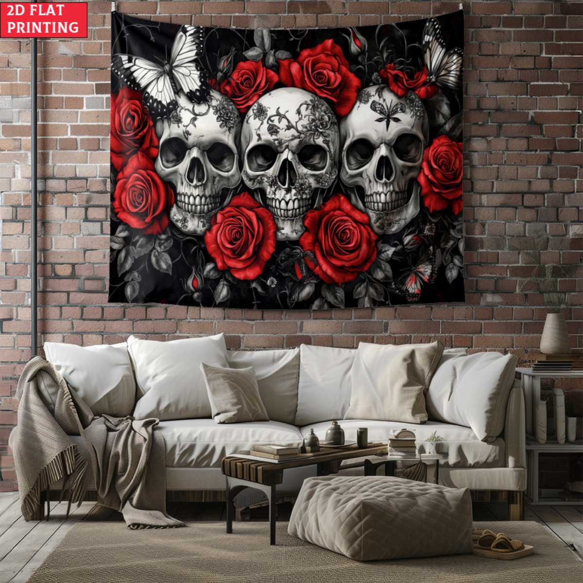 Interior Design Modern - Teschio e rose senza cornice Arazzo