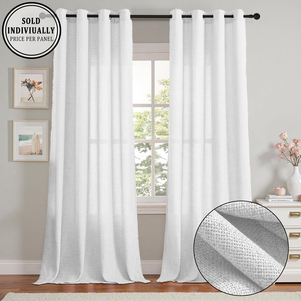 Linen Curtain Eyelet - 1 Pezzo, Tenda Trasparente in Finto